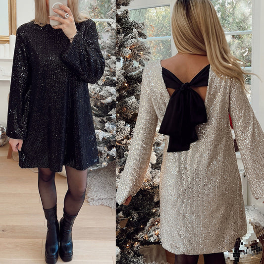 Robe à sequins pour les fêtes de Noël, style décontracté, ample et ceinturée