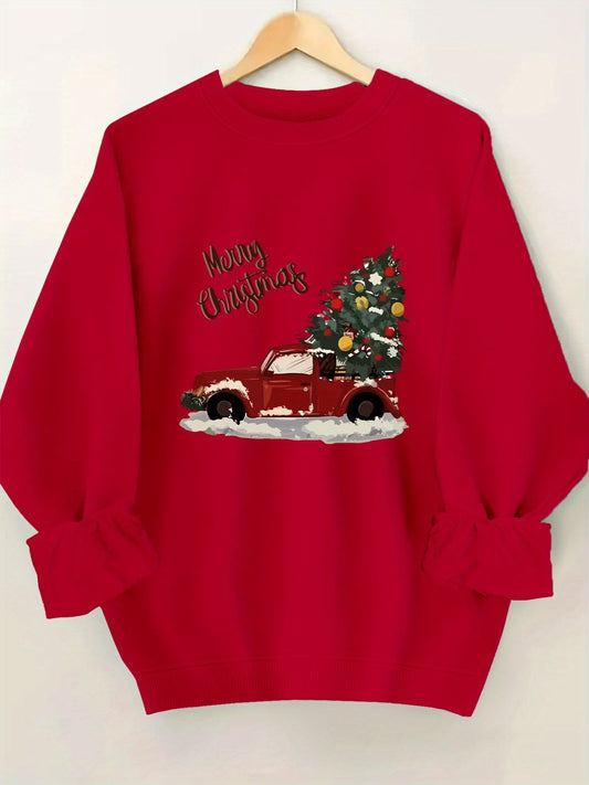 Sweat-shirt de Noël décontracté pour femme, en polyester à col rond