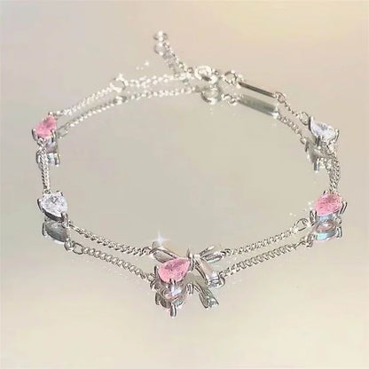 Bracelet en cristal rose brillant à motif de fleurs