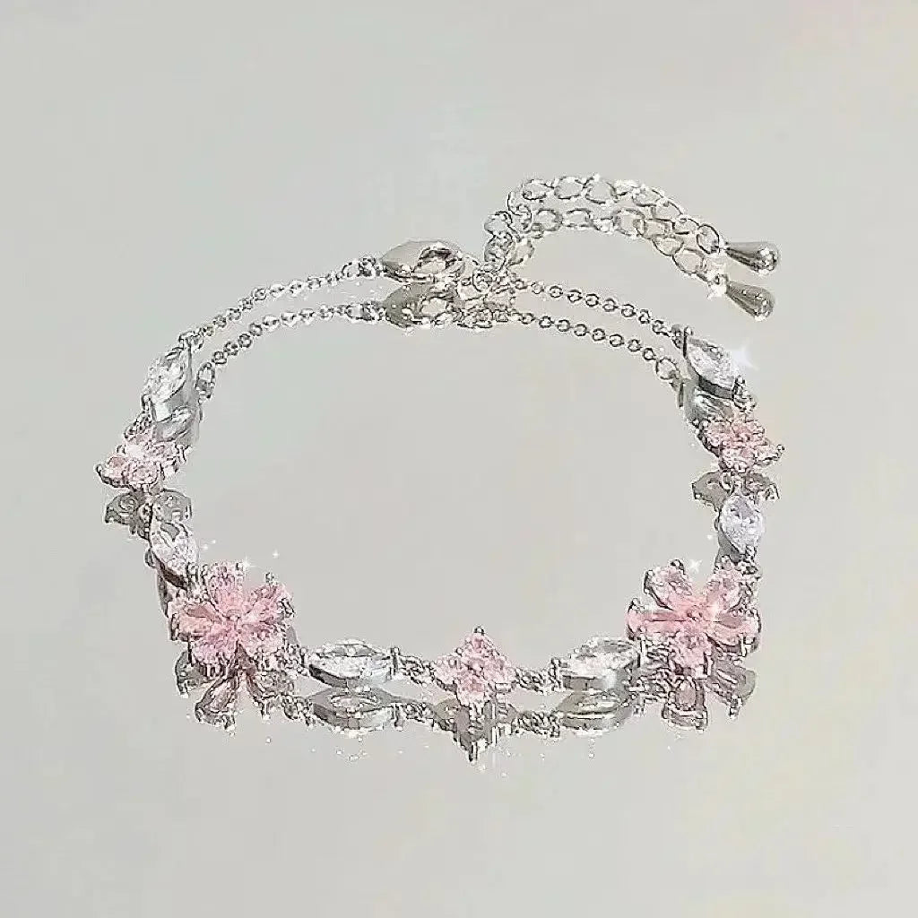 Bracelet en cristal rose brillant à motif de fleurs