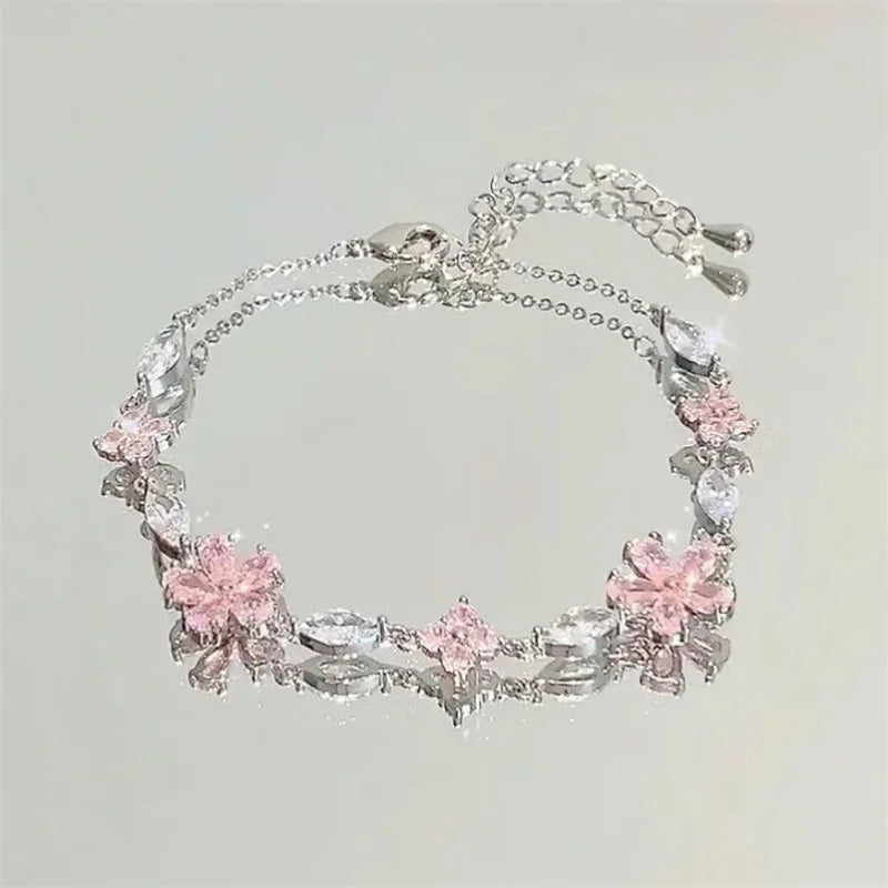 Bracelet en cristal rose brillant à motif de fleurs